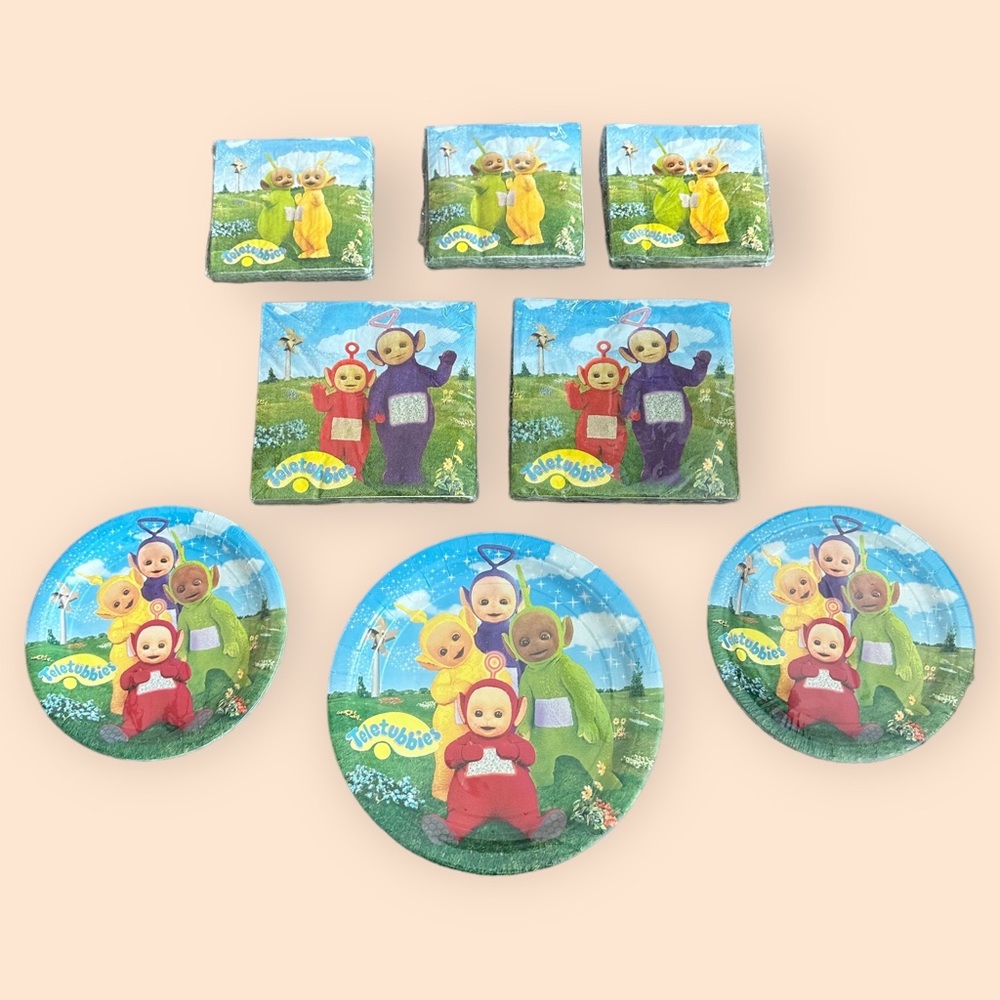 Vtg 1998 Teletubbies Birthday Party Supplies Set Plates Napkins New In Package